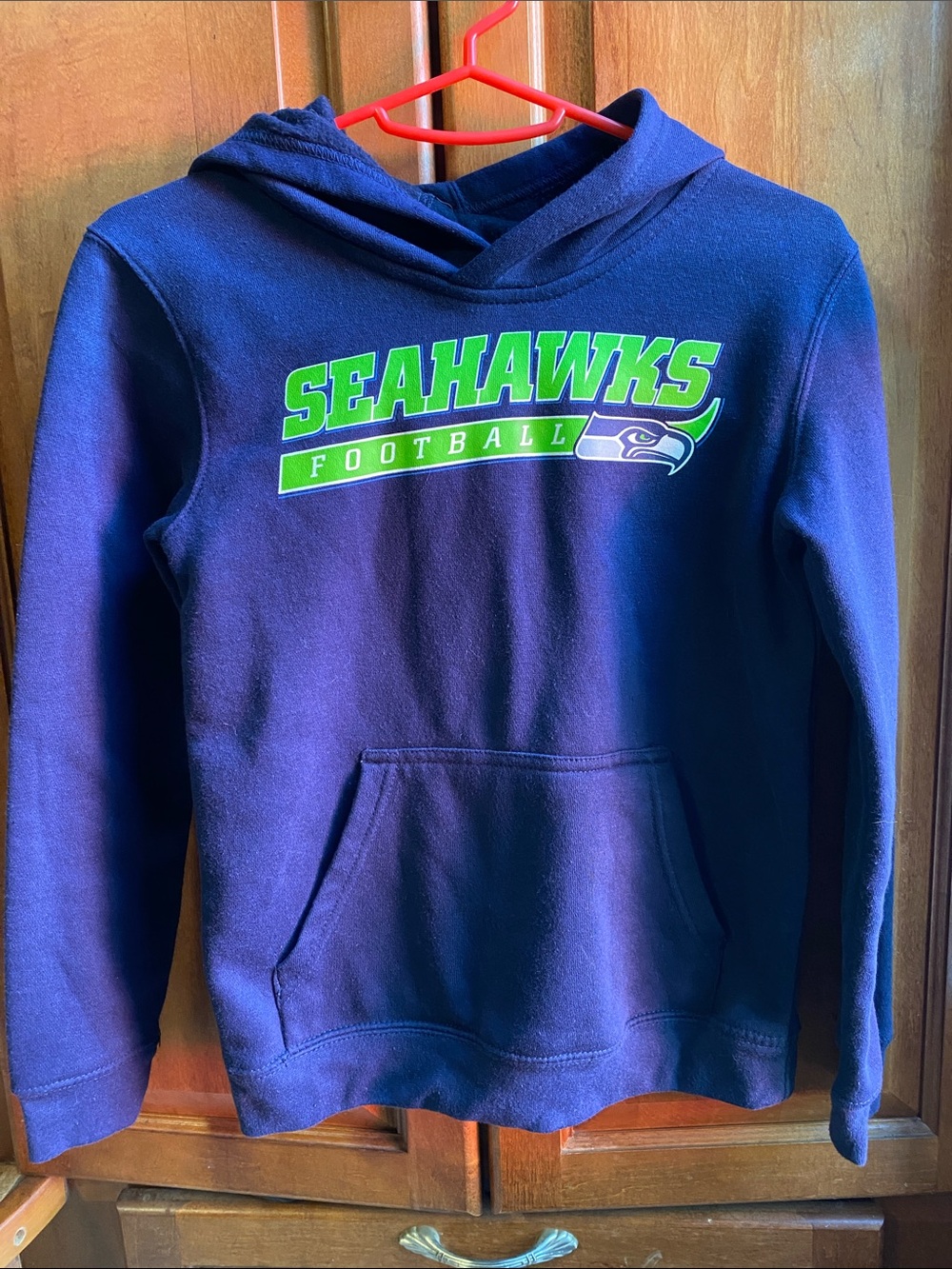 NFL Youth Navy Pullover with Bright Green Seattle Seahawks Logo-Small